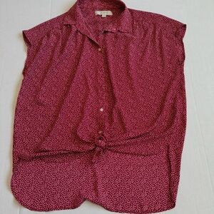 LOFT Burgundy Button Down Shirt with White Dots